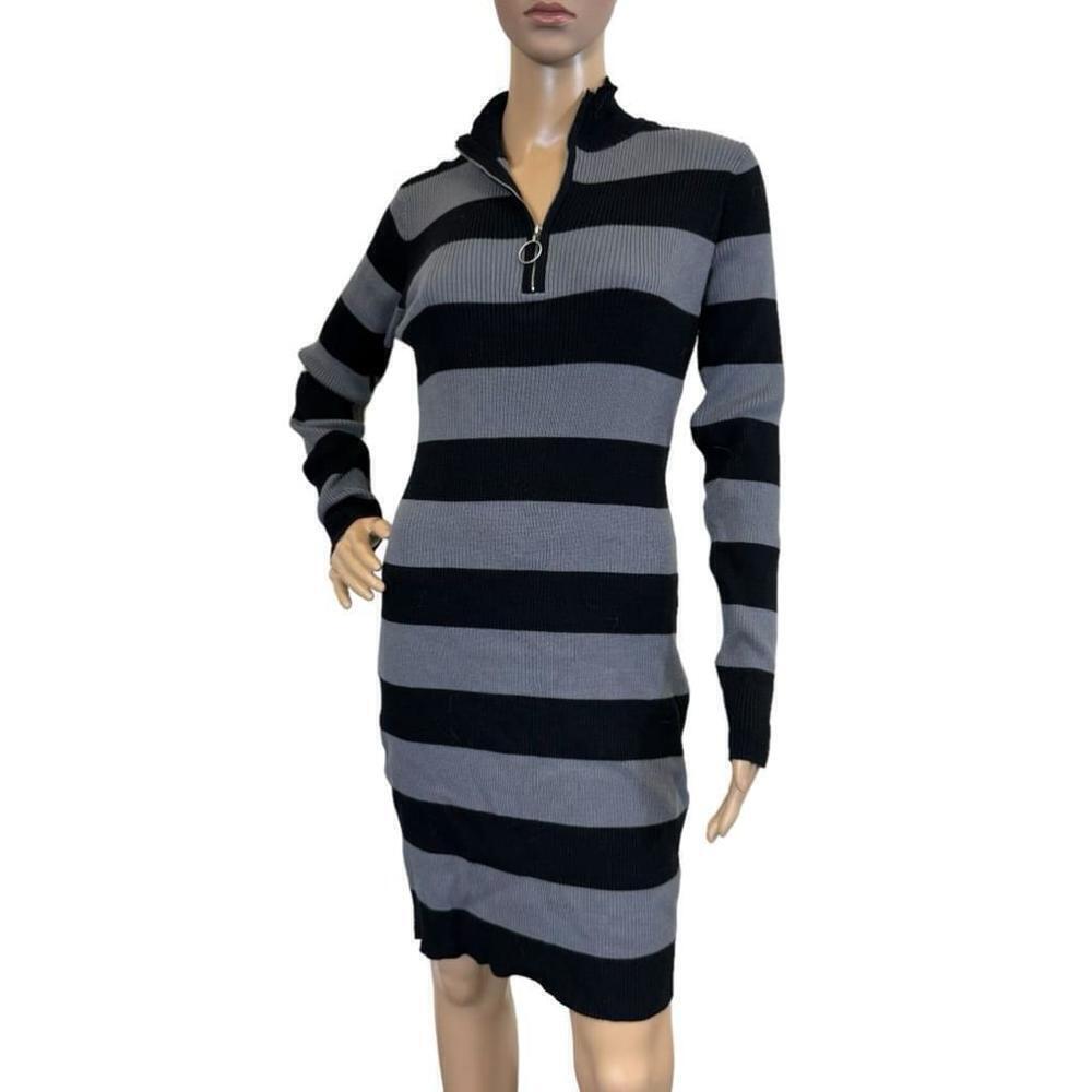 Women's Charlotte Russe Striped Bodycon Dress - Size L - Black/Gray